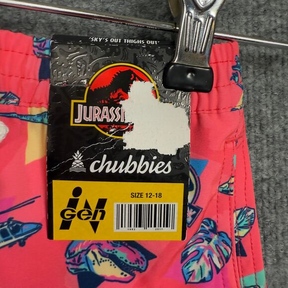 Chubbies Kids 12-18 The Raptor Trainers Swim Trunk Pink Jurassic Park Drawstring - Picture 8 of 10